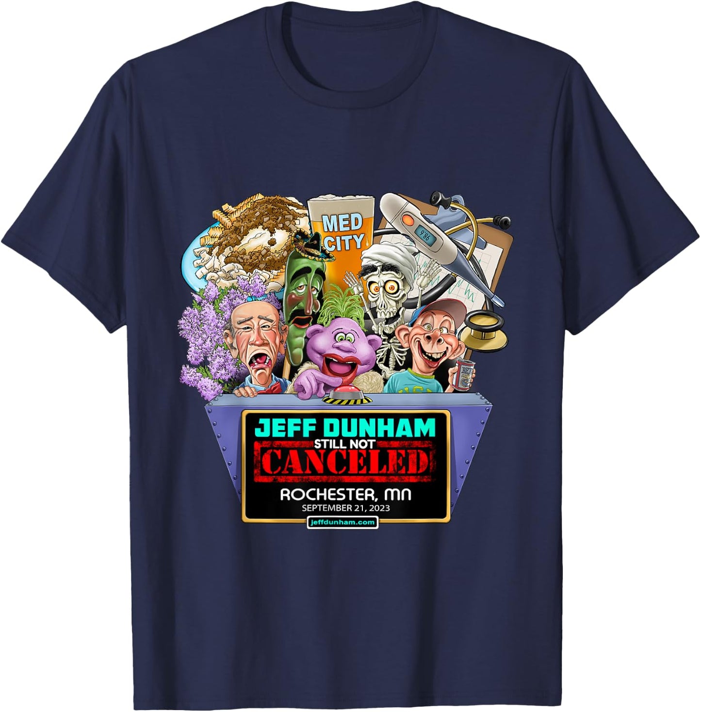 Jeff Dunham Rochester, MN (2023) T-Shirt - T-Shirt | Navy