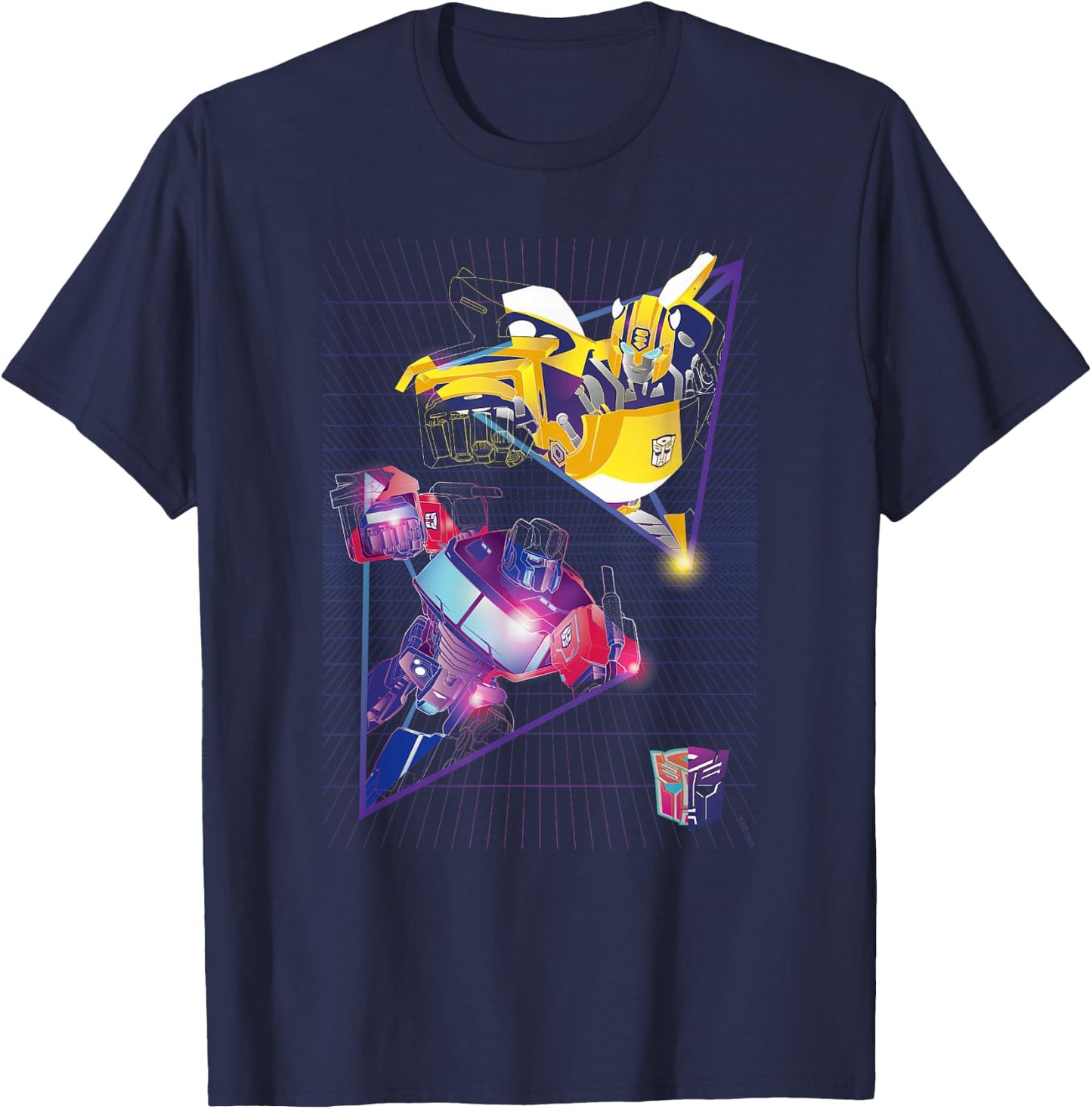 Transformers Optimus Prime & Bumblebee Neon Triangle T-Shirt - T-Shirt | Navy