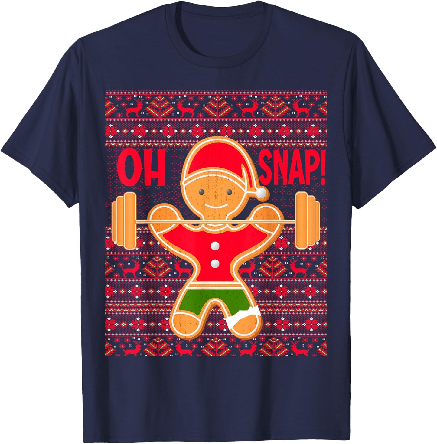 "Oh Snap" Gingerbread Man LIFTMAS Ugly Christmas Gym Funny T-Shirt - T-Shirt | Navy
