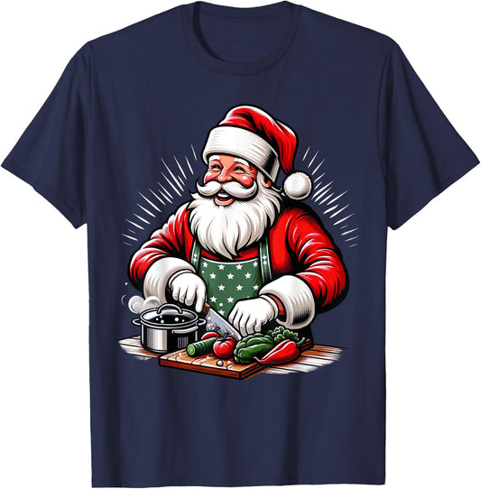 Santa Cooks Food, Chef Xmas Christmas Women Men Kids T-Shirt - T-Shirt | Navy