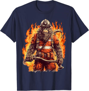 Fire Brigade Bigfoot Fireman Firefighter Bigfoot Sasquatch T-Shirt - T-Shirt | Navy