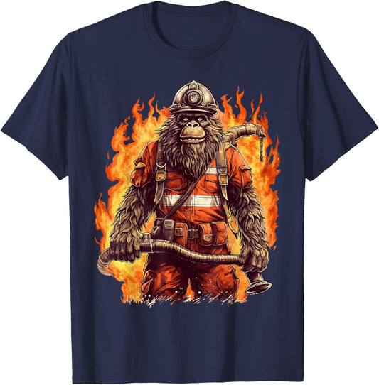 Fire Brigade Bigfoot Fireman Firefighter Bigfoot Sasquatch T-Shirt - T-Shirt | Navy