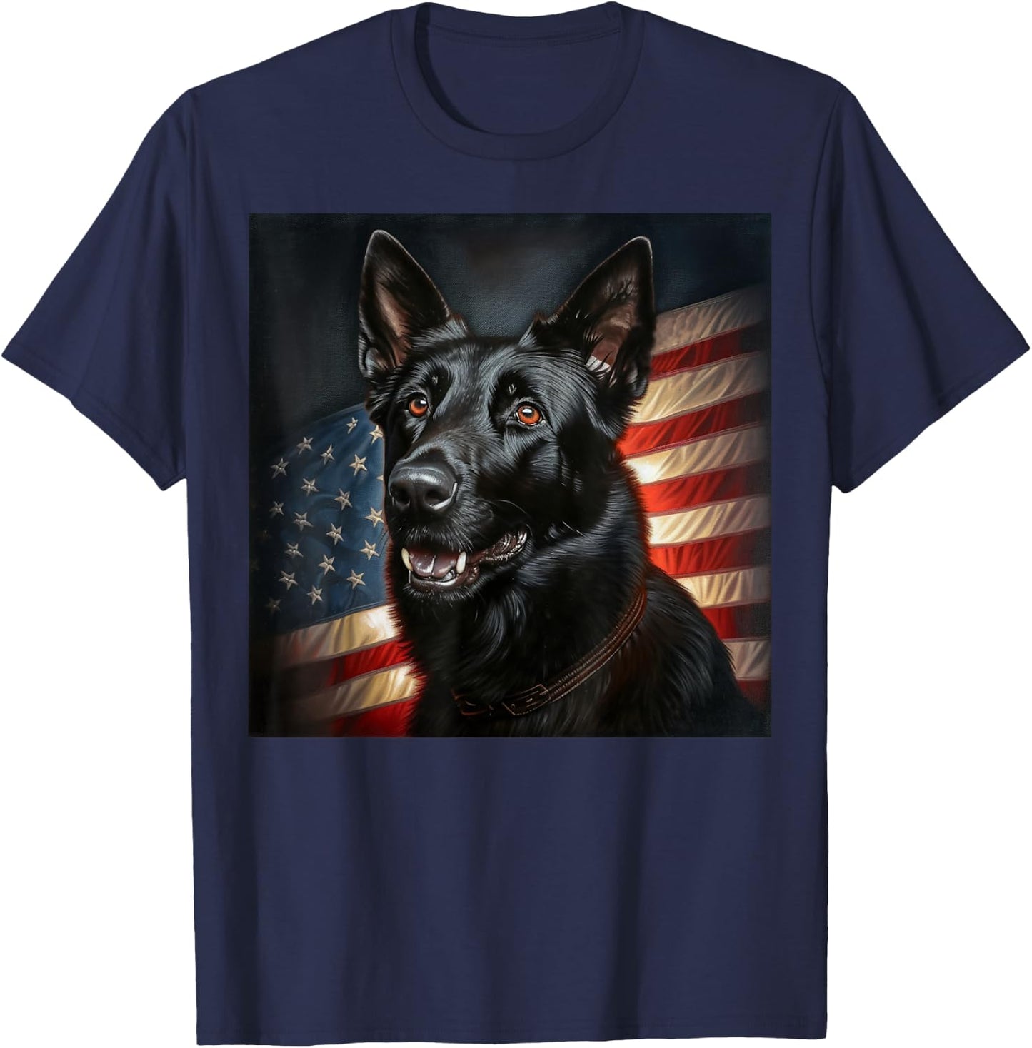 Black German Shepherd Awesome Patriotic USA Flag Portrait T-Shirt - T-Shirt | Navy