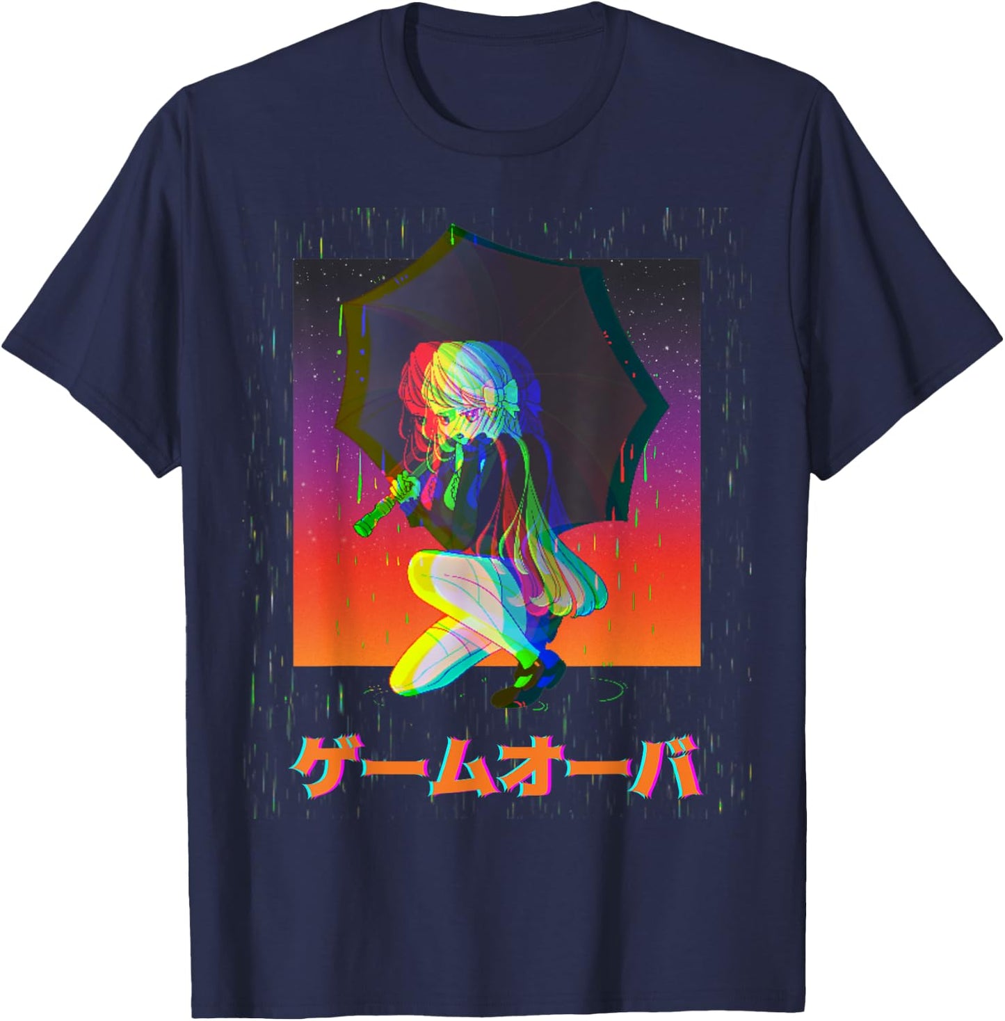 Sad Anime Girl Game Over Glitch Japanese Vaporwave T-Shirt - T-Shirt | Navy