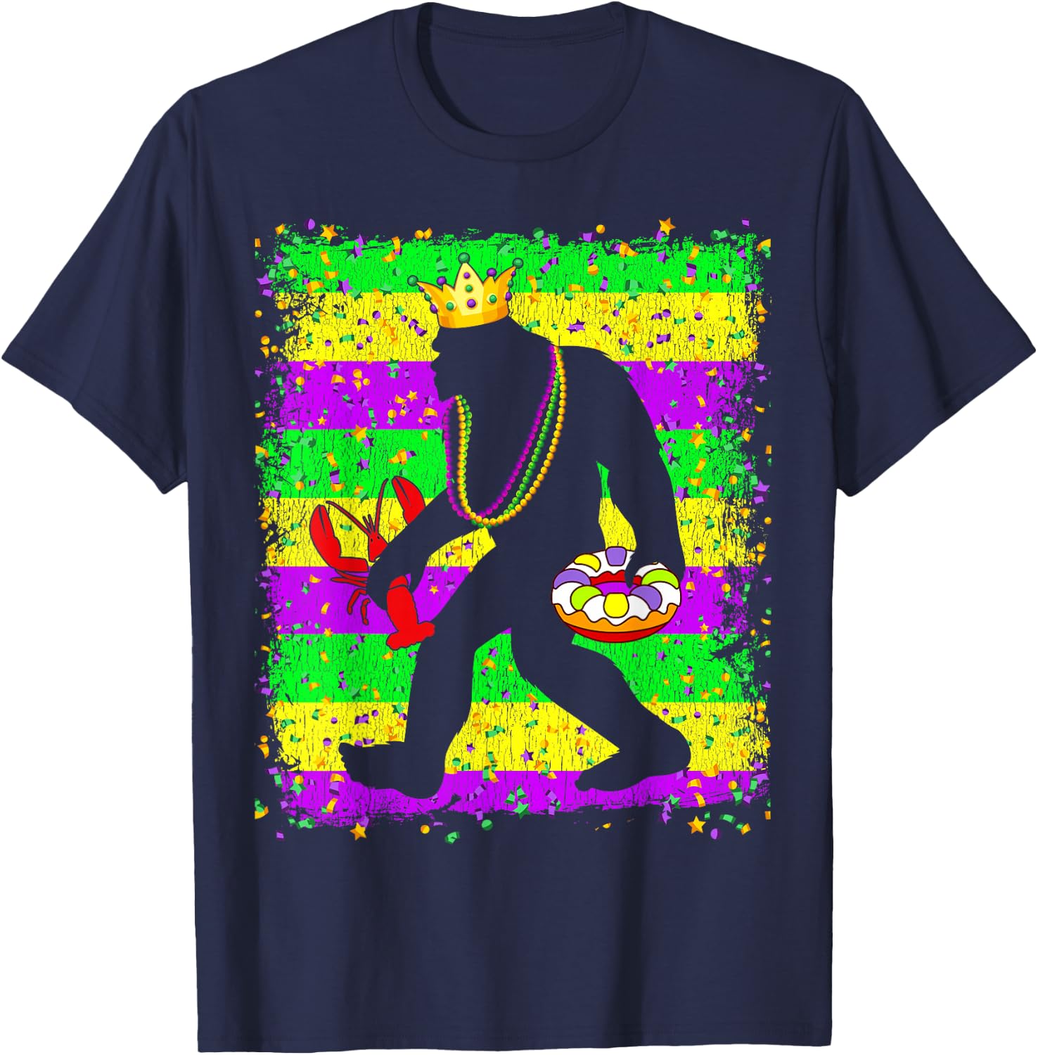 Bigfoot Mardi Gras Sasquatch Funny Men Kids Carnival festiva T-Shirt - T-Shirt | Navy