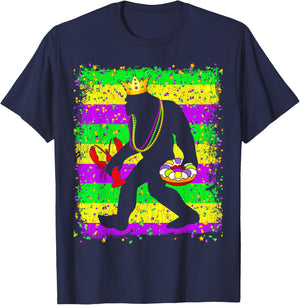 Bigfoot Mardi Gras Sasquatch Funny Men Kids Carnival festiva T-Shirt - T-Shirt | Navy