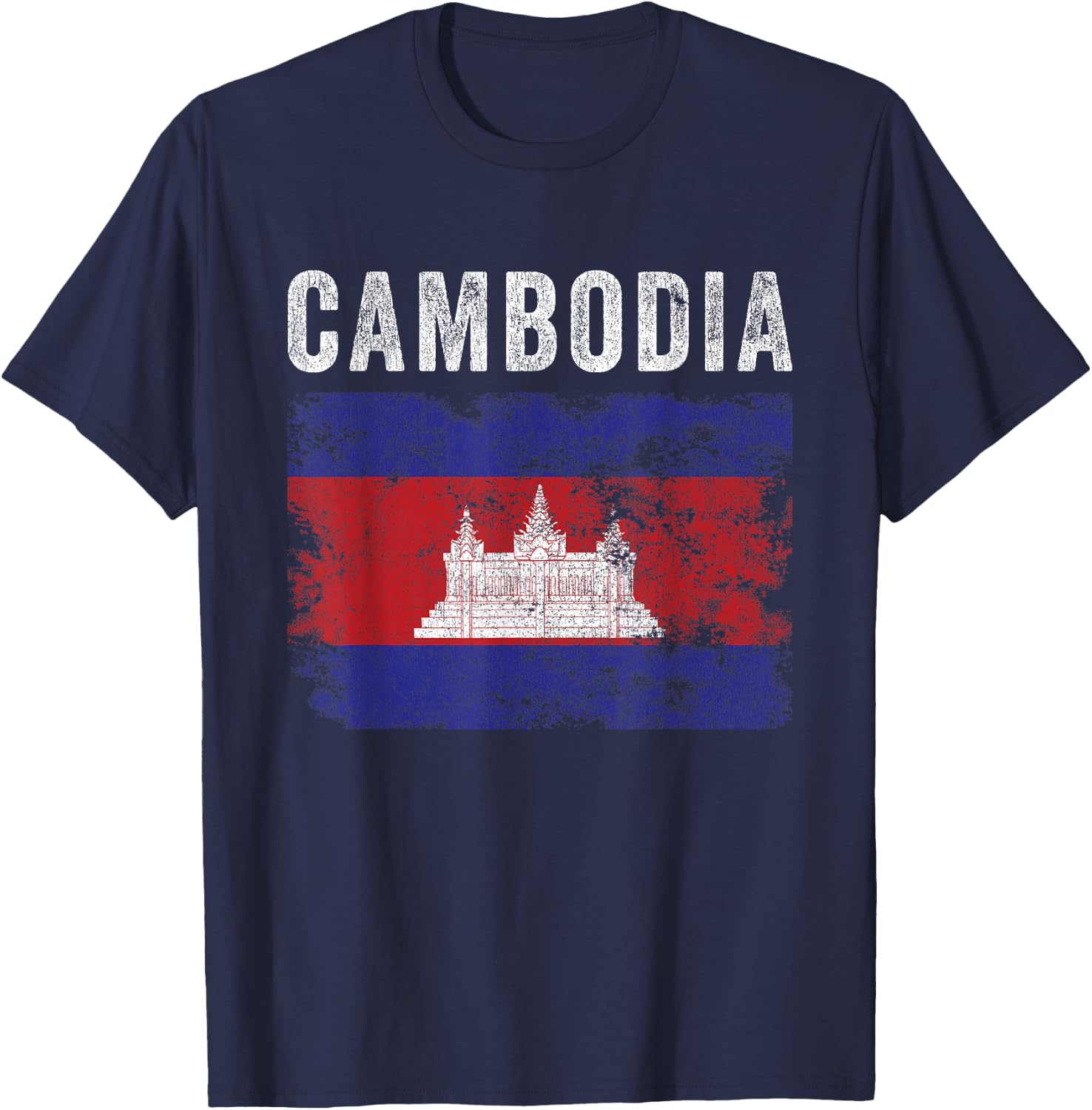 Cambodia Flag Distressed - Men Women Kids - Cambodian Flag T-Shirt - T-Shirt | Navy