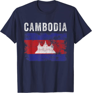 Cambodia Flag Distressed - Men Women Kids - Cambodian Flag T-Shirt - T-Shirt | Navy