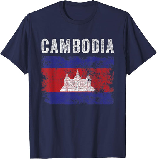 Cambodia Flag Distressed - Men Women Kids - Cambodian Flag T-Shirt - T-Shirt | Navy