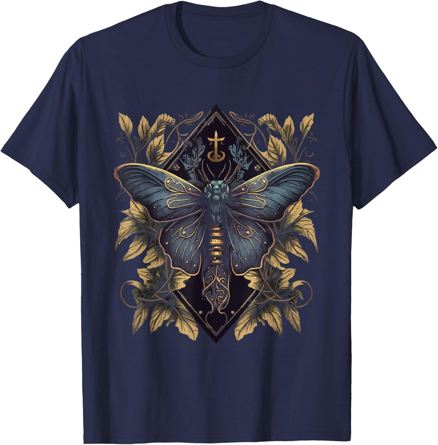 Gothic Moth Butterfly Witchcore Aesthetic Witchcraft Occult T-Shirt - T-Shirt | Navy
