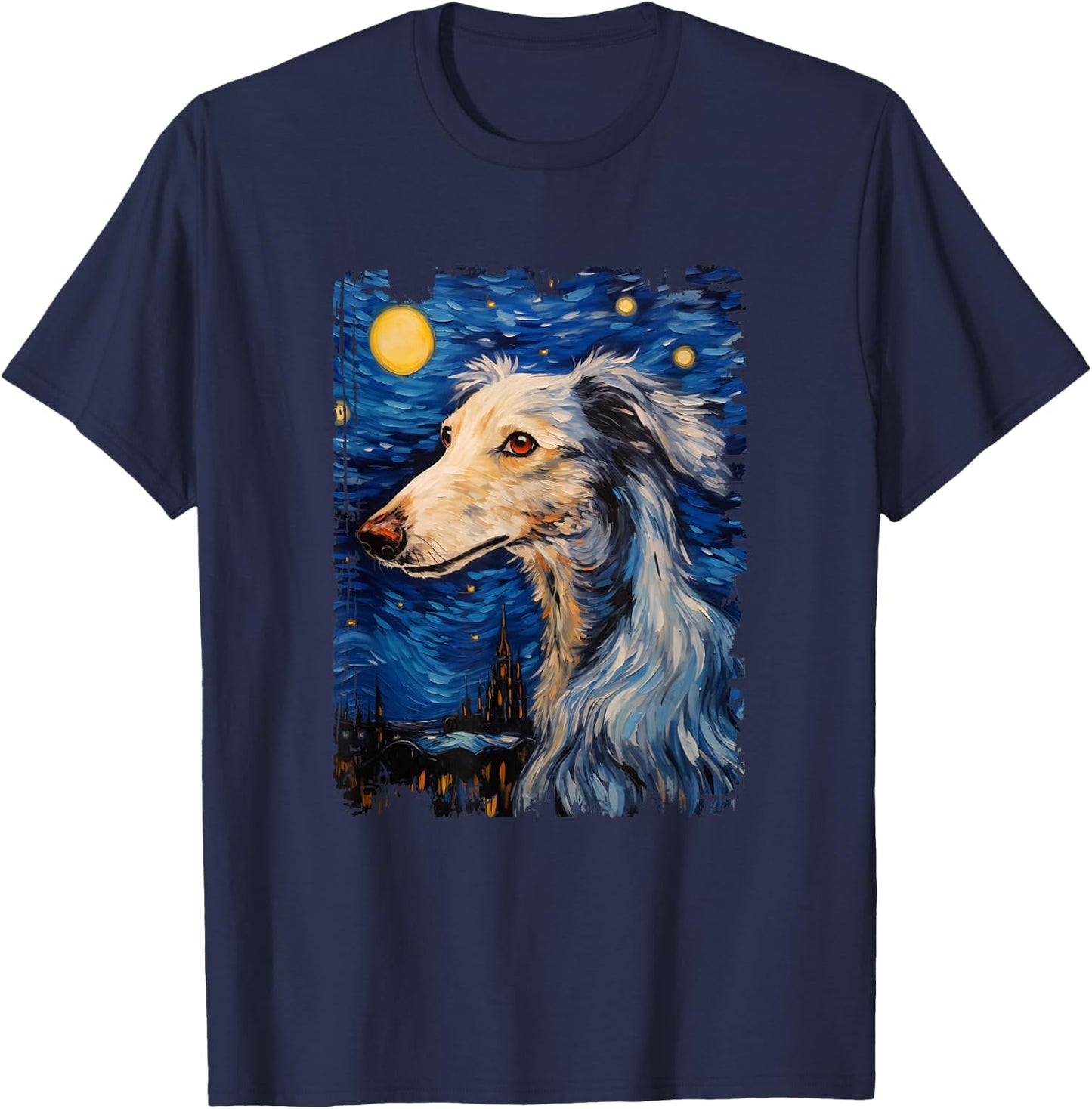Silken Windhound Dog Starry Night Painting Dog Mom Dad T-Shirt - T-Shirt | Navy