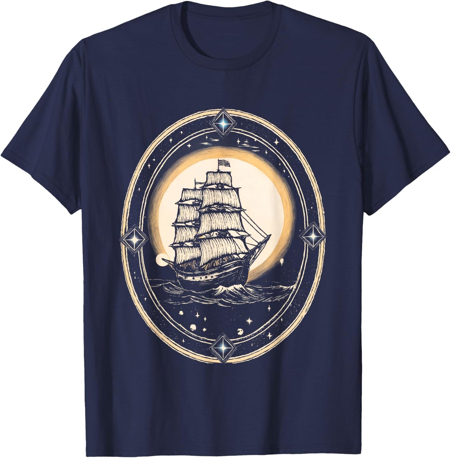 Vintage Nautical Moonlight Clipper Ship T-Shirt - T-Shirt | Navy