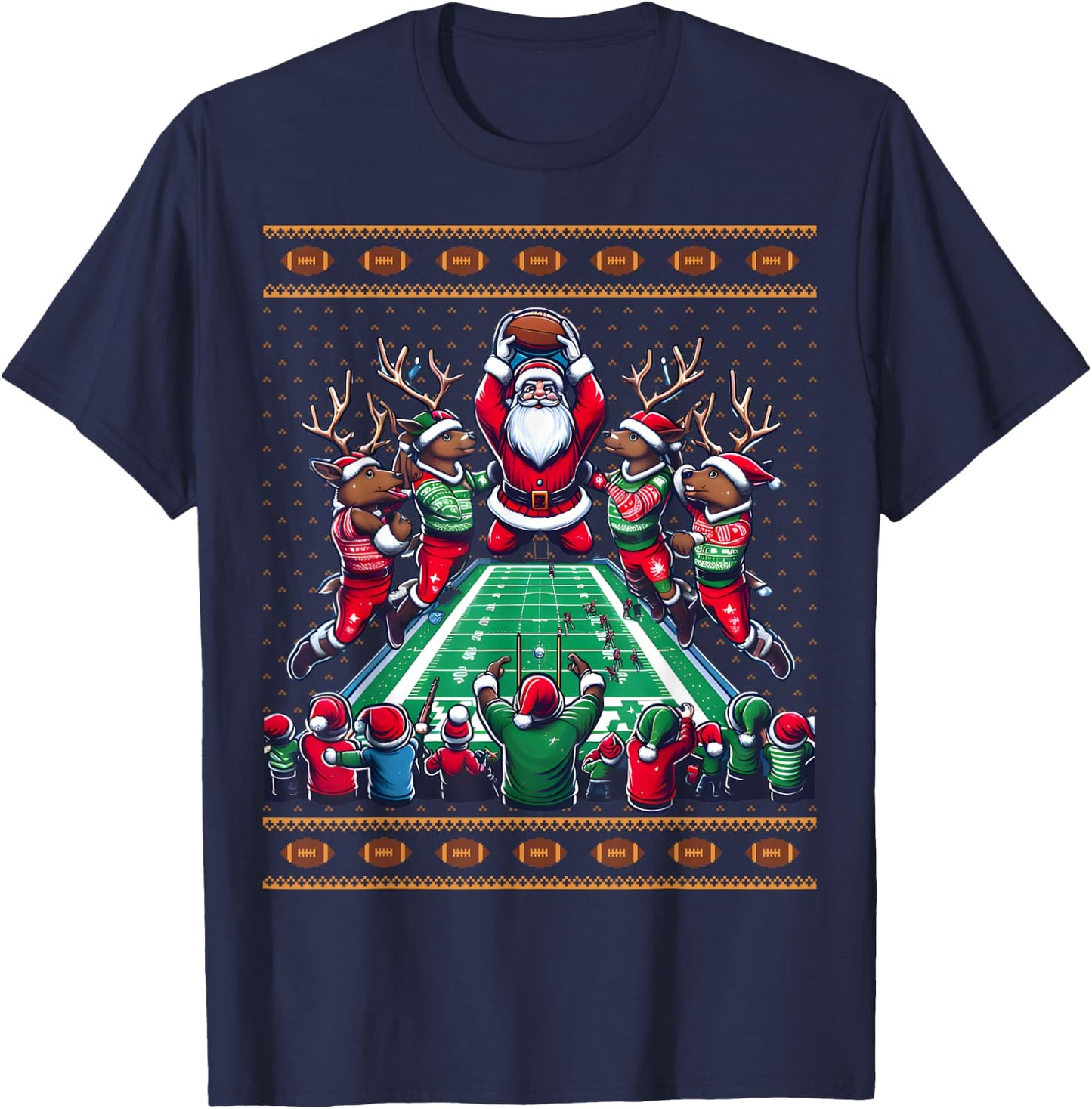 Santa Reindeer Play American Football Christmas Football Fan T-Shirt - T-Shirt | Navy