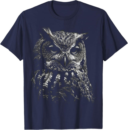 Owl Portrait Artwork | Animal Motif Owl T-Shirt - T-Shirt | Navy