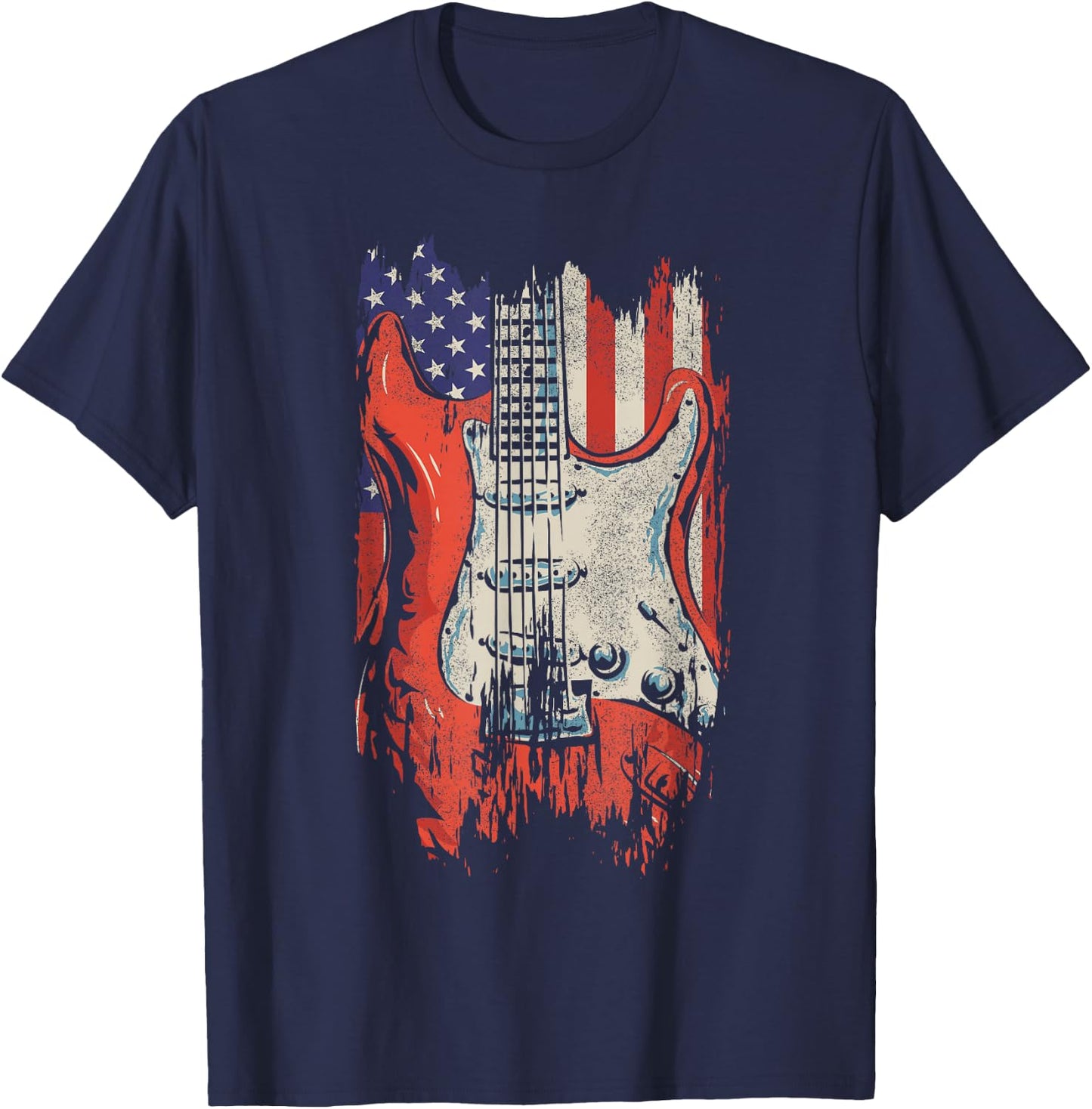 American Flag Guitar 4th of July Guitarist USA Country Music T-Shirt - T-Shirt | Navy