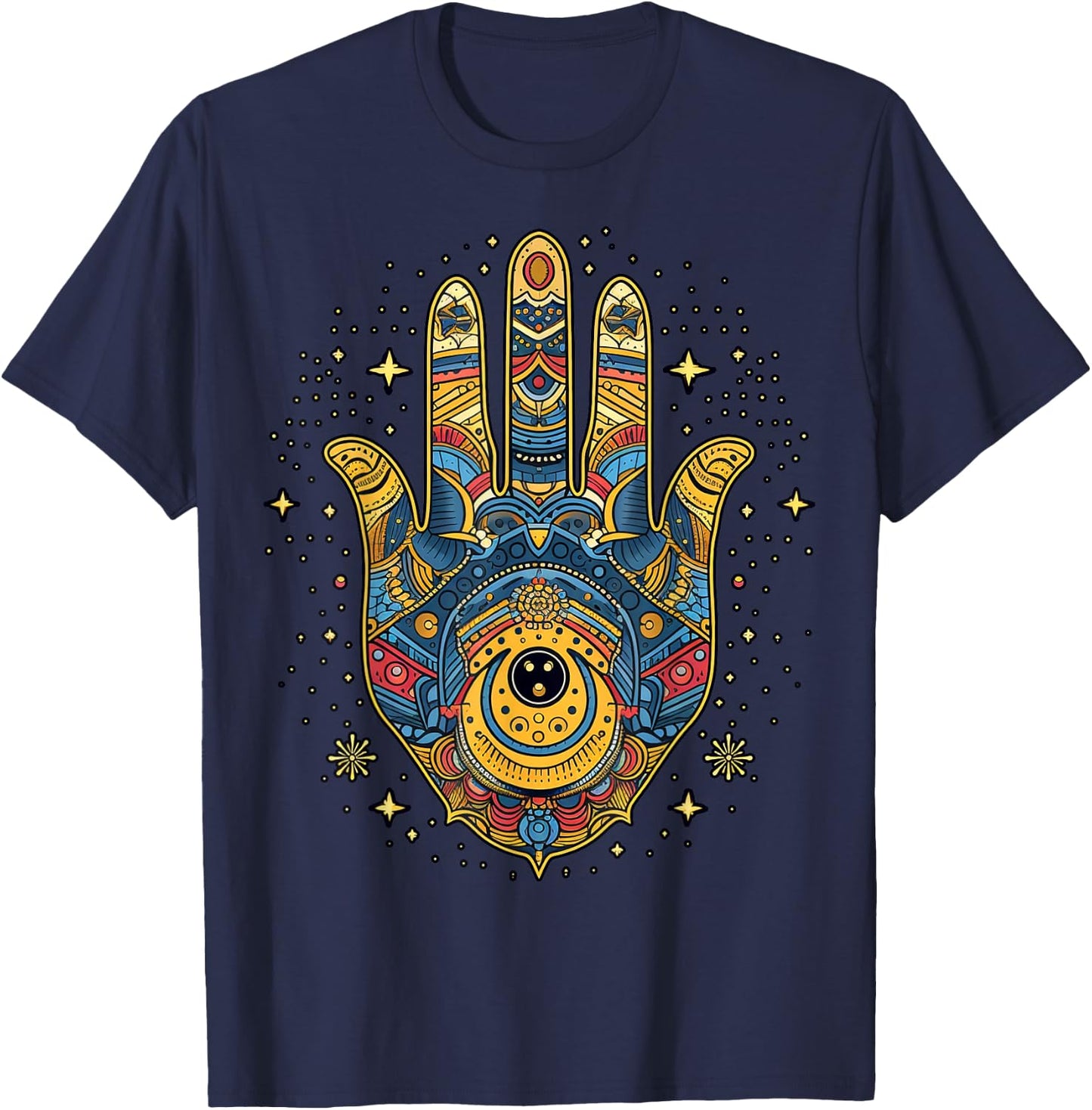 Khamsah or Hand of Fatima on colorful Hamsa Hand T-Shirt - T-Shirt | Navy