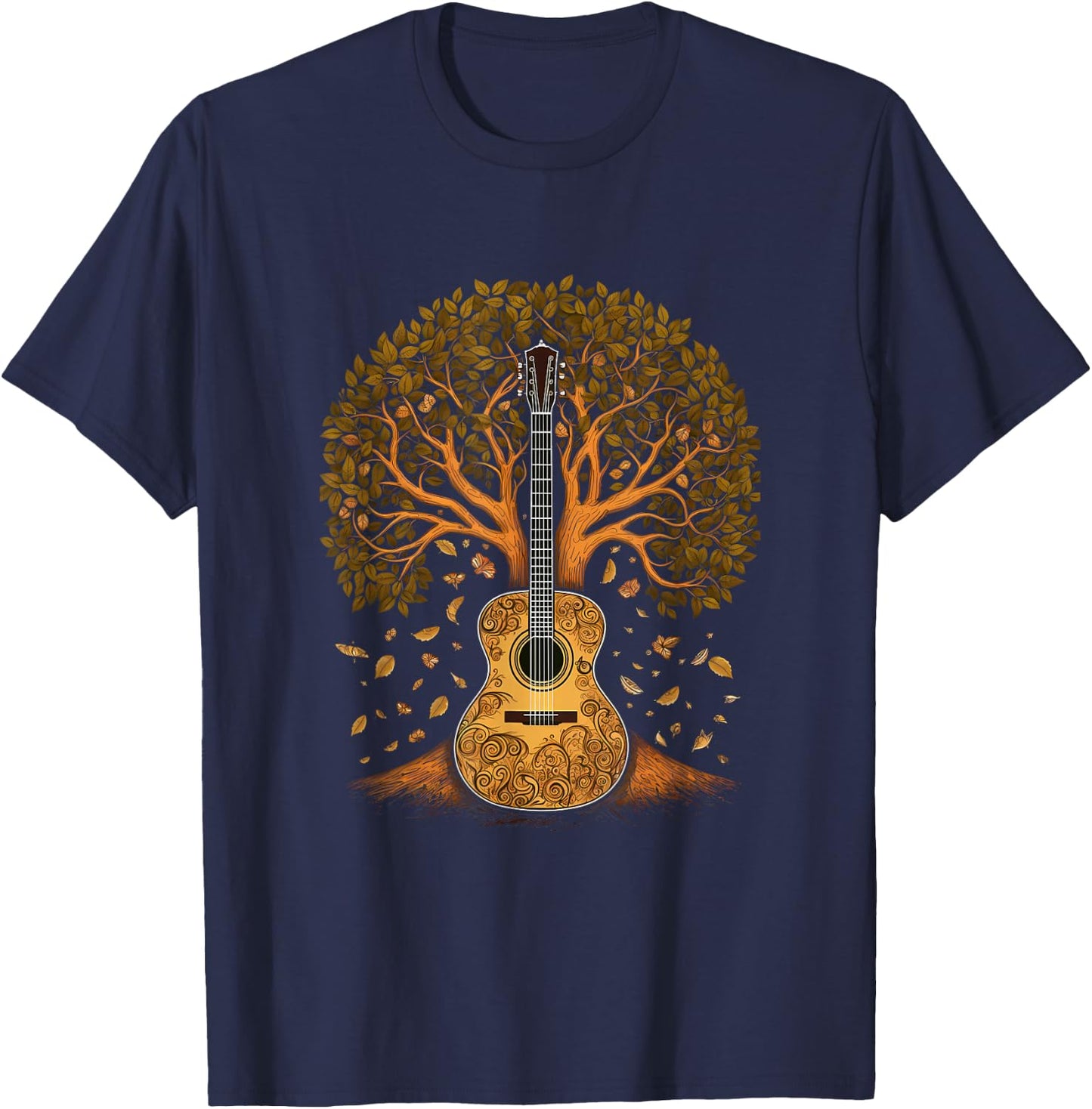 Acoustic Guitar Tree of Life, Guitar Tree T-Shirt - T-Shirt | Navy