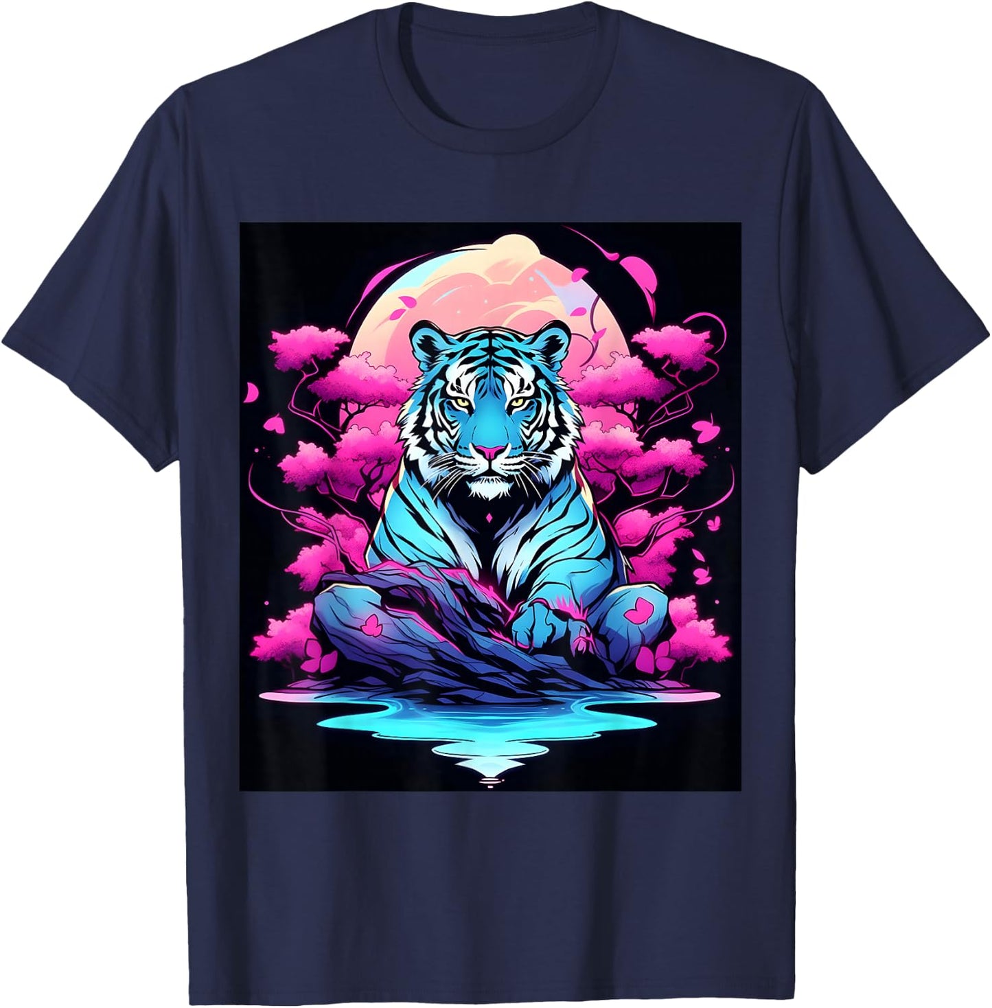 Graphic Showcasing a Striking Tiger in the Darkness T-Shirt - T-Shirt | Navy