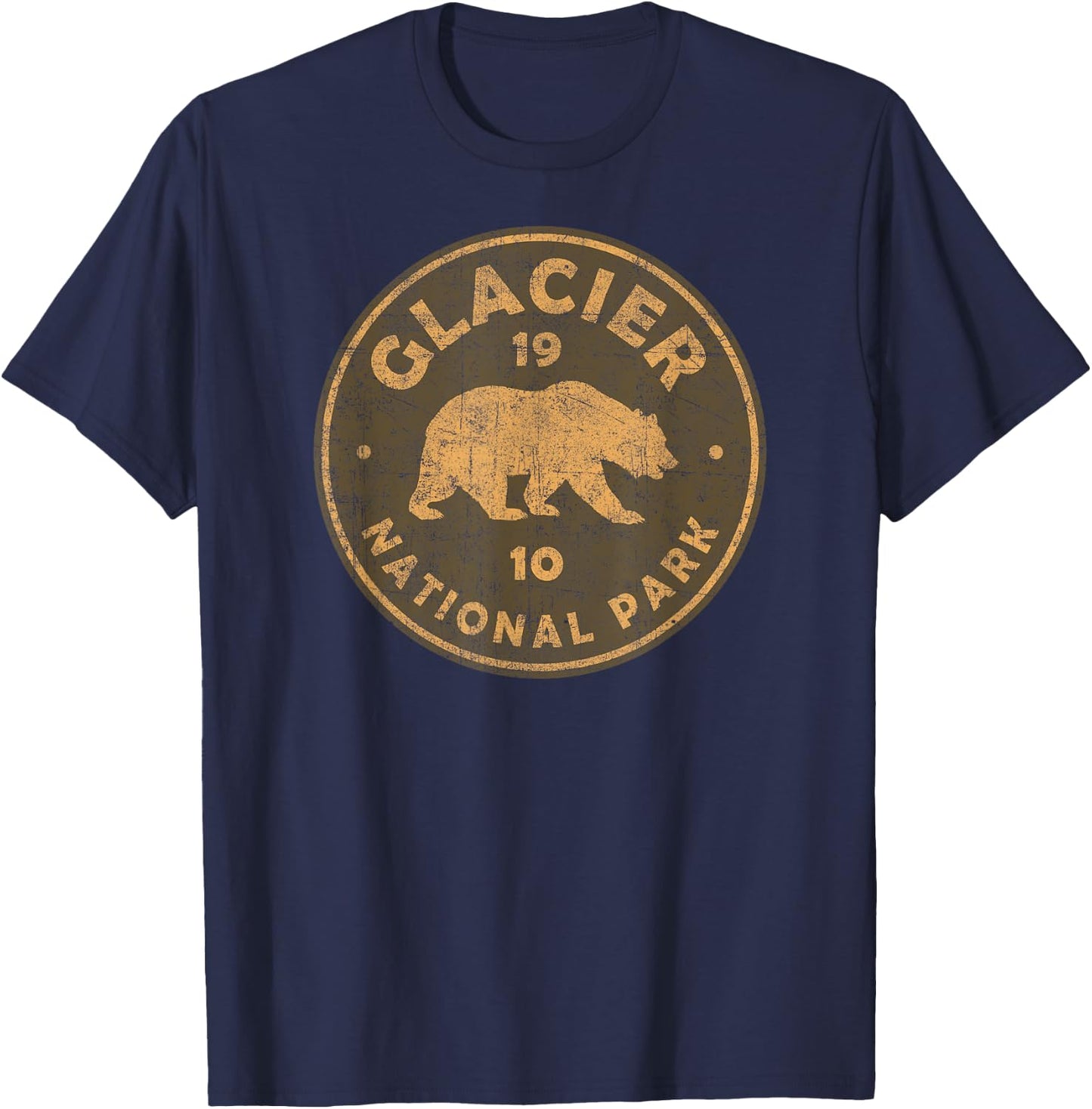 Retro Glacier National Park Montana Women Men Kids Hiking T-Shirt - T-Shirt | Navy