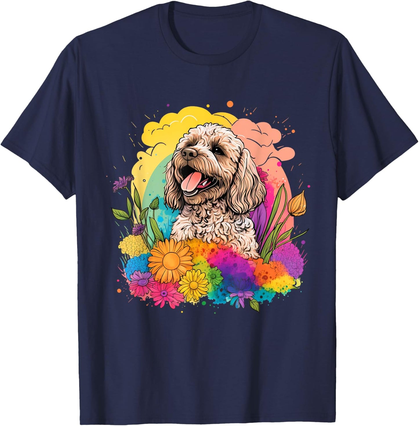 Cockapoo Mom Women Colorful Floral Graphic Flowers Dog T-Shirt - T-Shirt | Navy