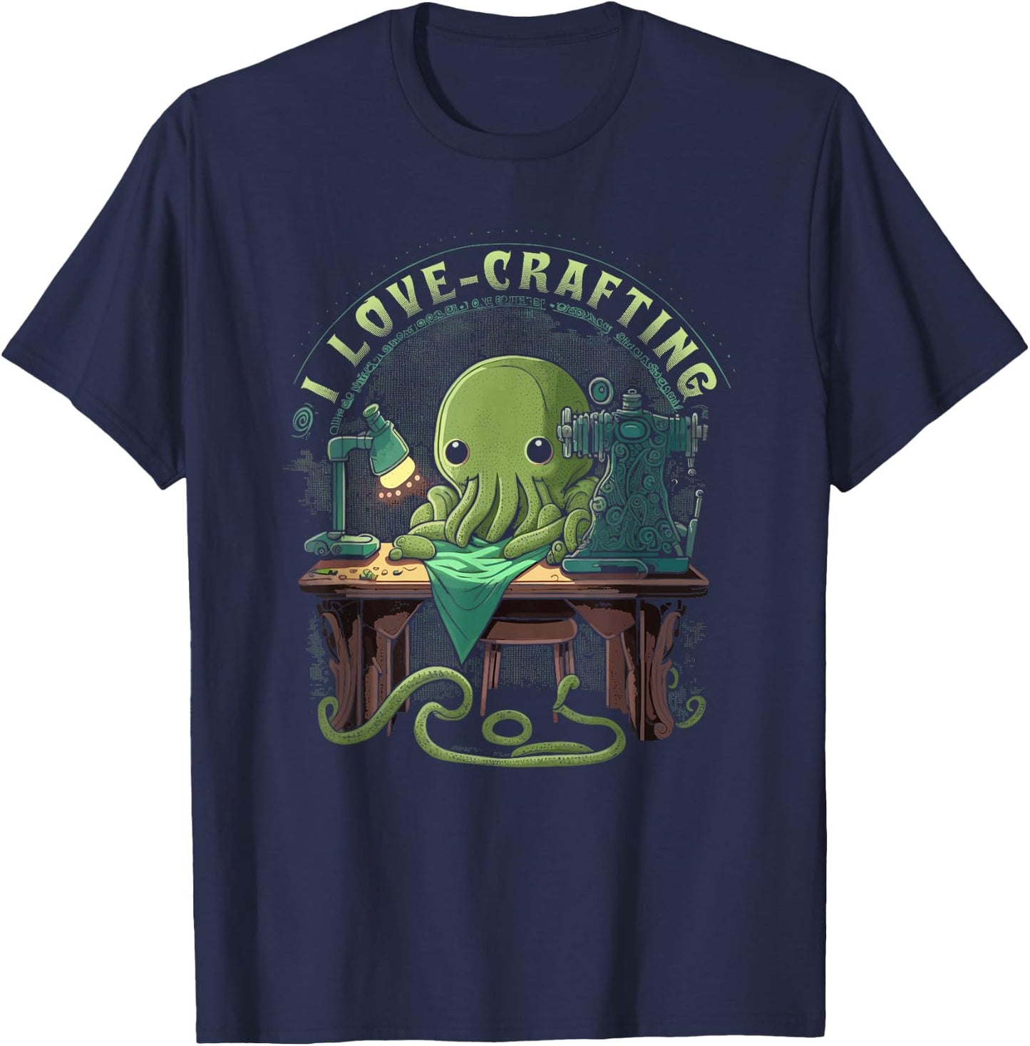 Cthulhu I Love Crafting, Funny Cute Sewing Cthulhu T-Shirt - T-Shirt | Navy