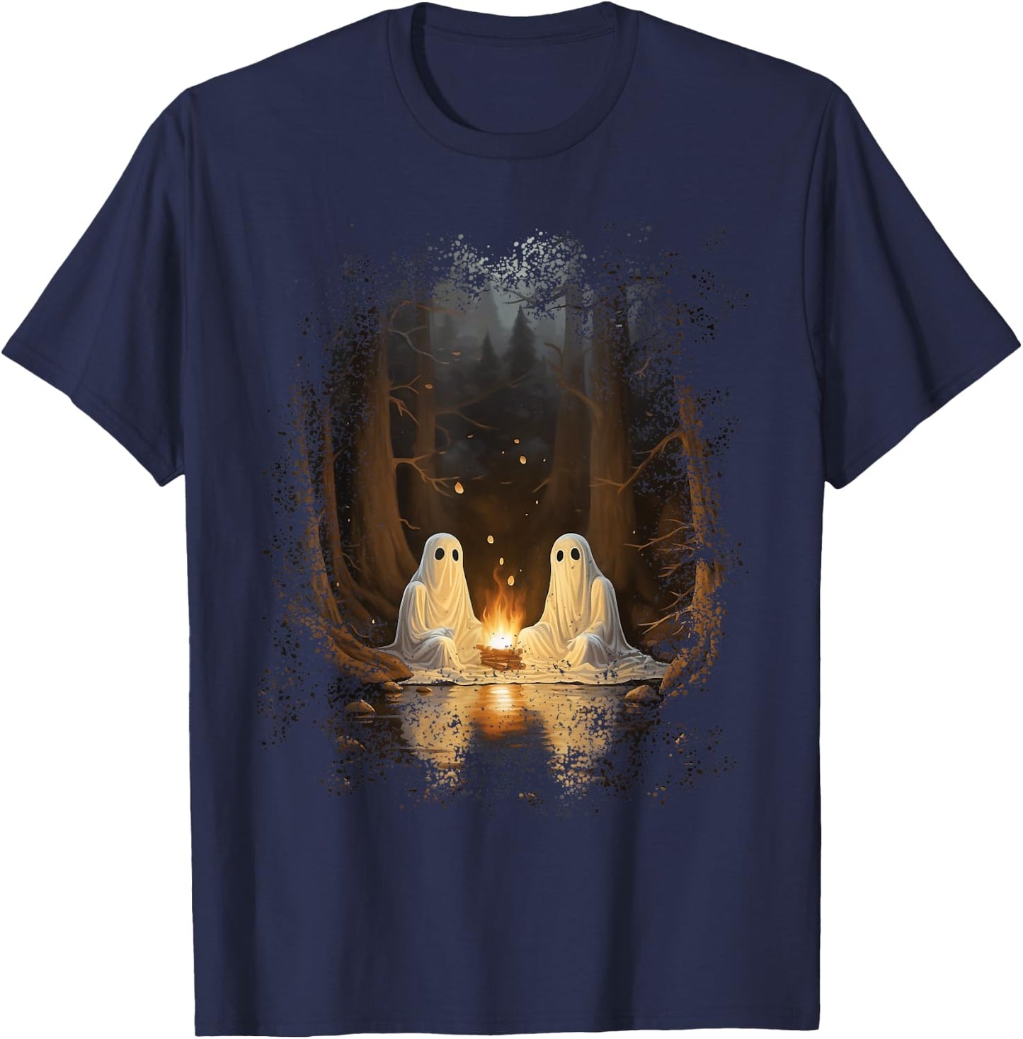 Vintage Ghost Campfire Camping Gothic Halloween T-Shirt - T-Shirt | Navy