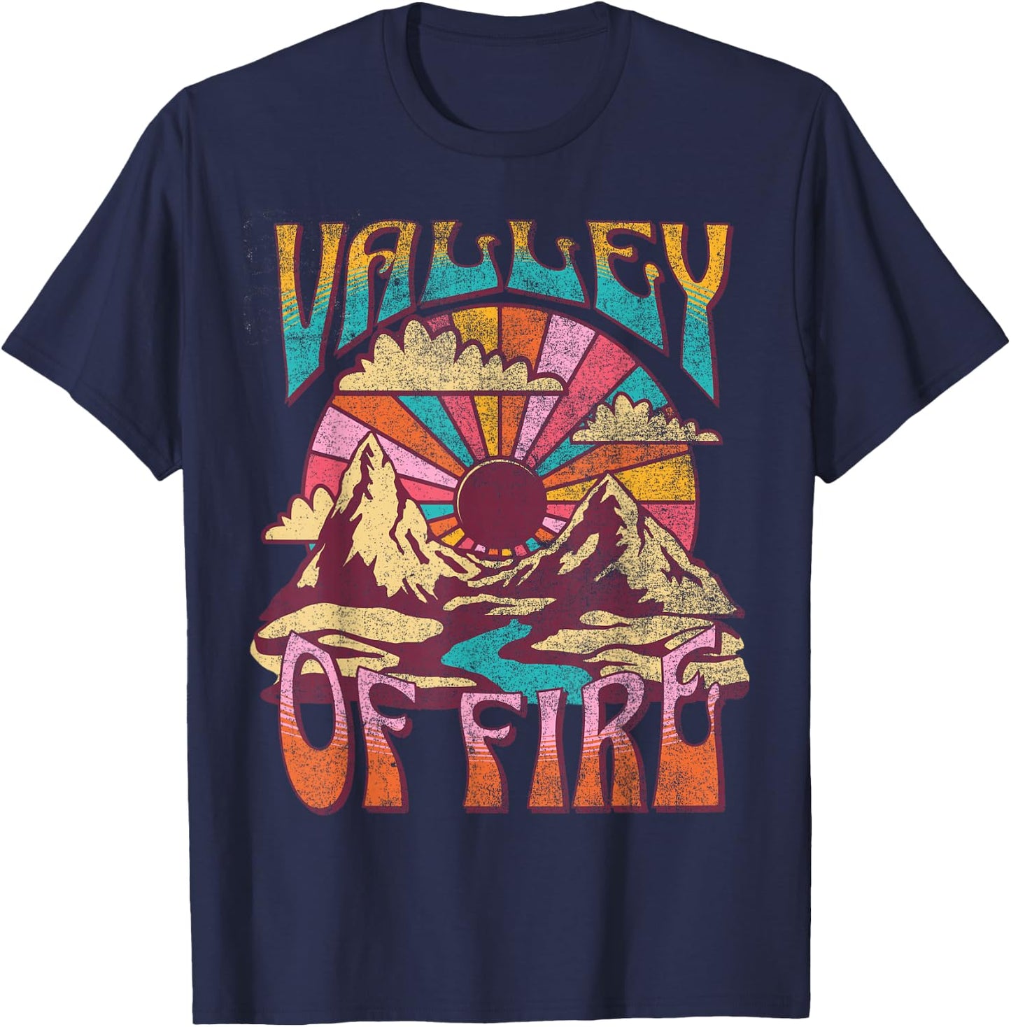Valley Of Fire Nevada Nature Hiking Mountains Outdoors Retro T-Shirt - T-Shirt | Navy