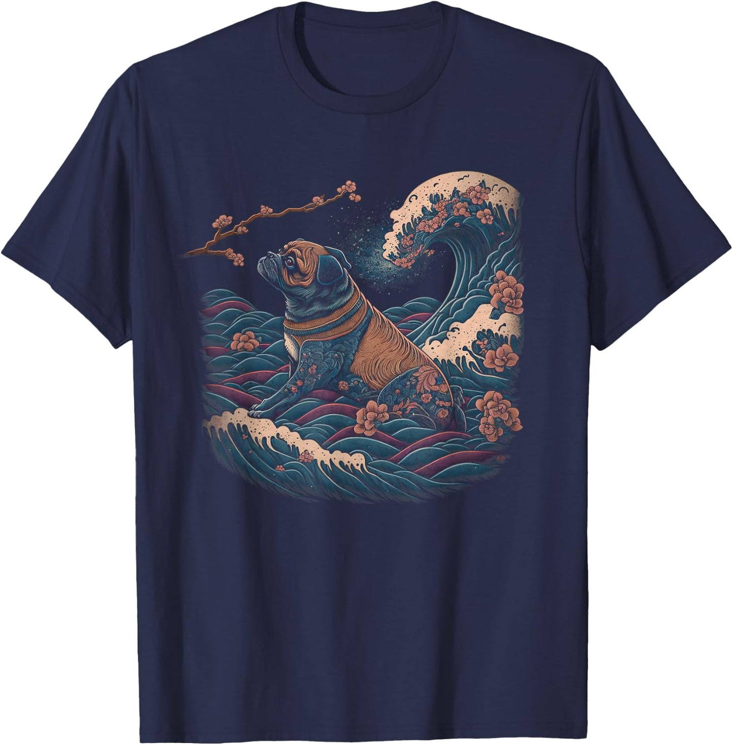Surrealism Japanese Painting Chug dog T-Shirt - T-Shirt | Navy