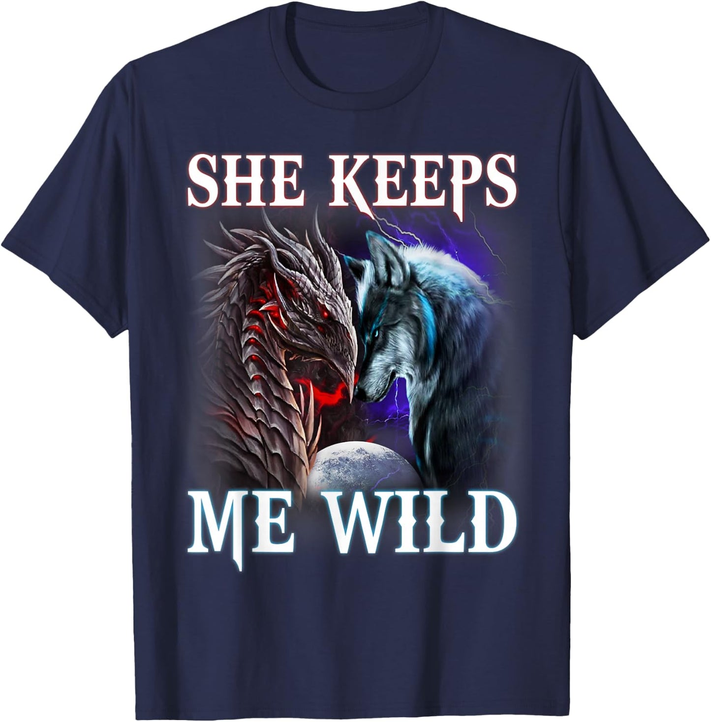 He Keeps me safe - She keeps me wild Couple Wolves T-Shirt - T-Shirt | Navy