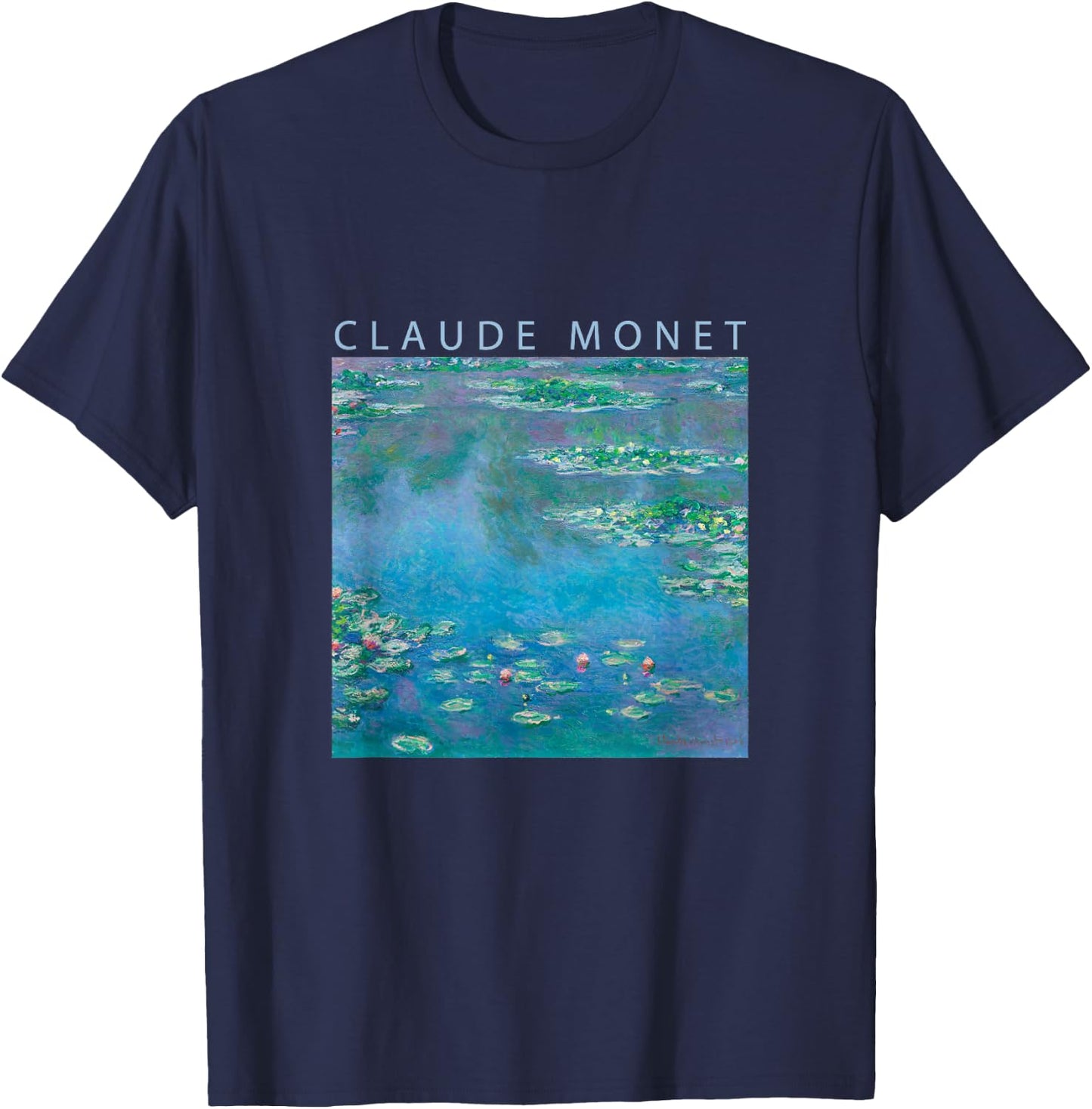 Claude Monet Funny Water Lilies Impressionism Painting Art Men Women Funny Clothes Art Present Oil Painting T-Shirt - T-Shirt | Navy