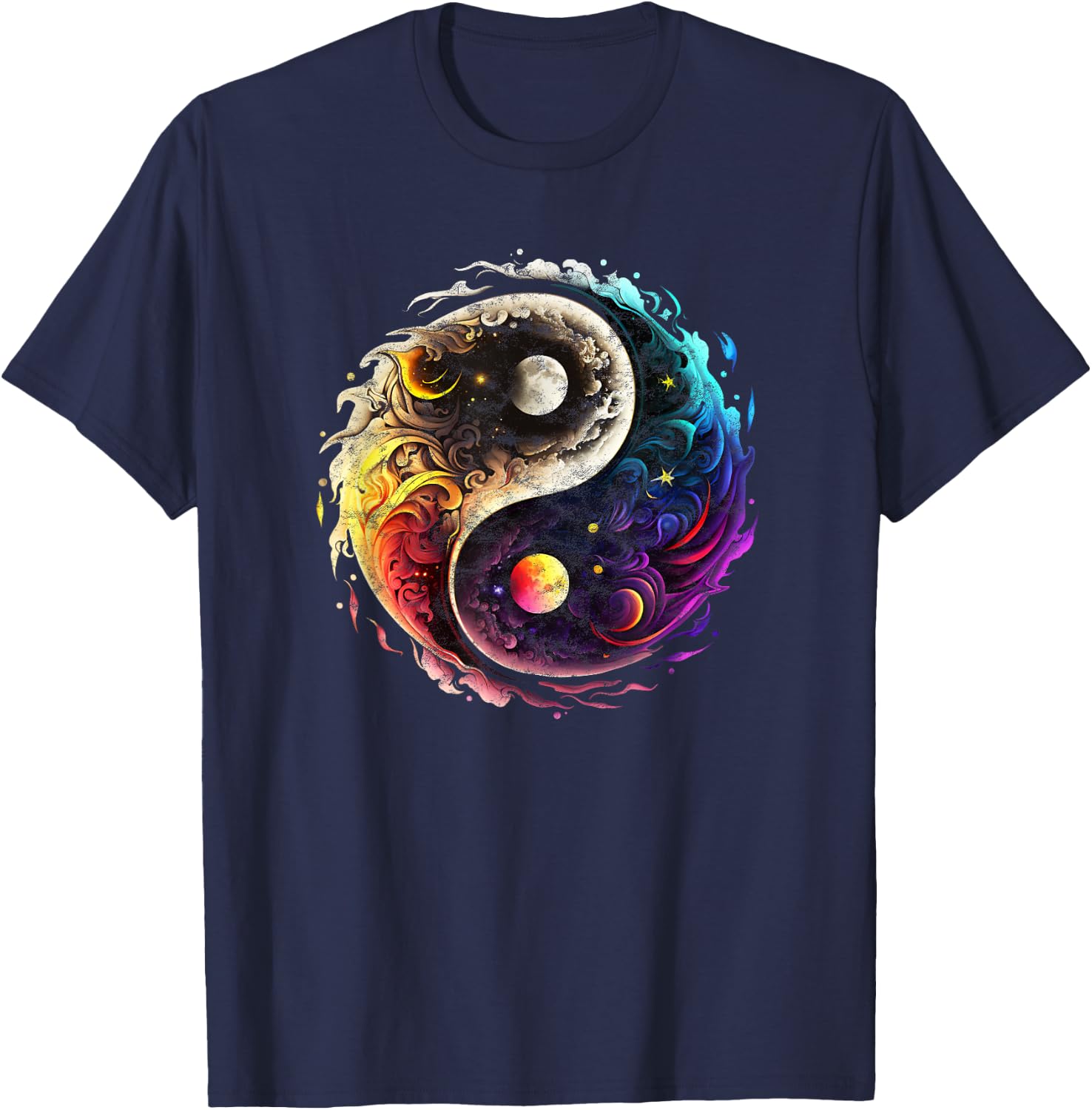 Yin Yang, sun, moon, universe, Tai chi, Qigong, yoga, Taoism T-Shirt - T-Shirt | Navy