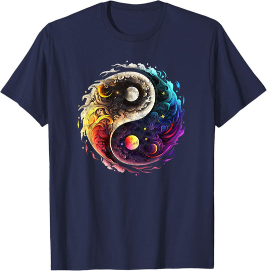Yin Yang, sun, moon, universe, Tai chi, Qigong, yoga, Taoism T-Shirt - T-Shirt | Navy