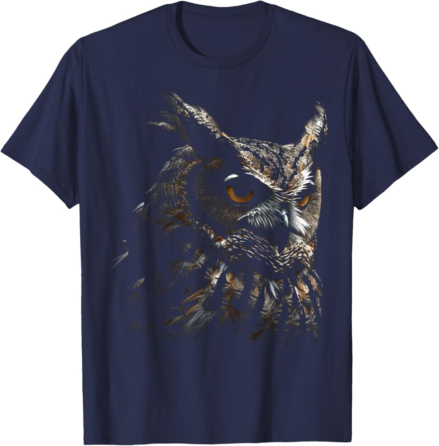 Owl Portrait Artwork | Animal Motif Owl T-Shirt - T-Shirt | Navy