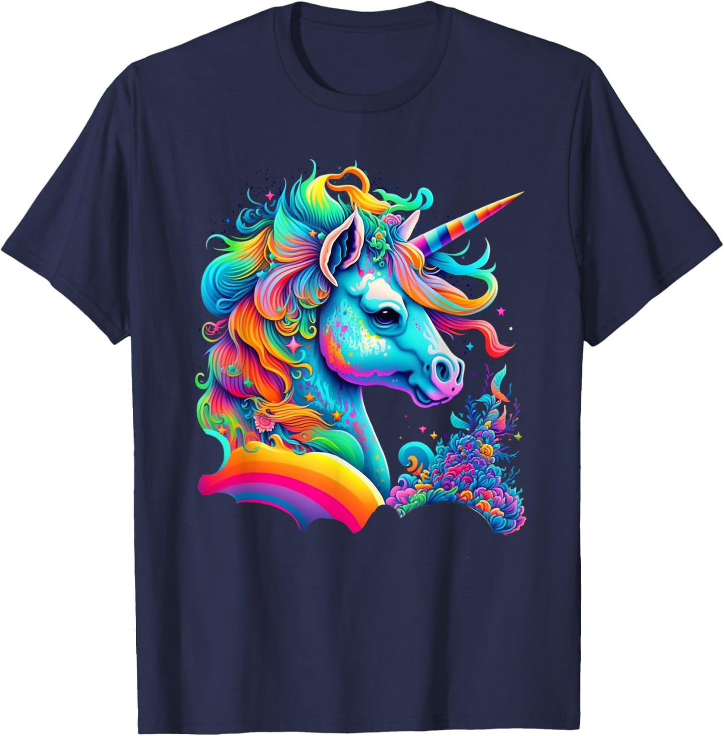 Colorful Rainbow Unicorn Graphic T-Shirt - T-Shirt | Navy