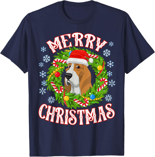 Basset Hound Santa Doggy Christmas Spirit Of Holiday T-Shirt - T-Shirt | Navy