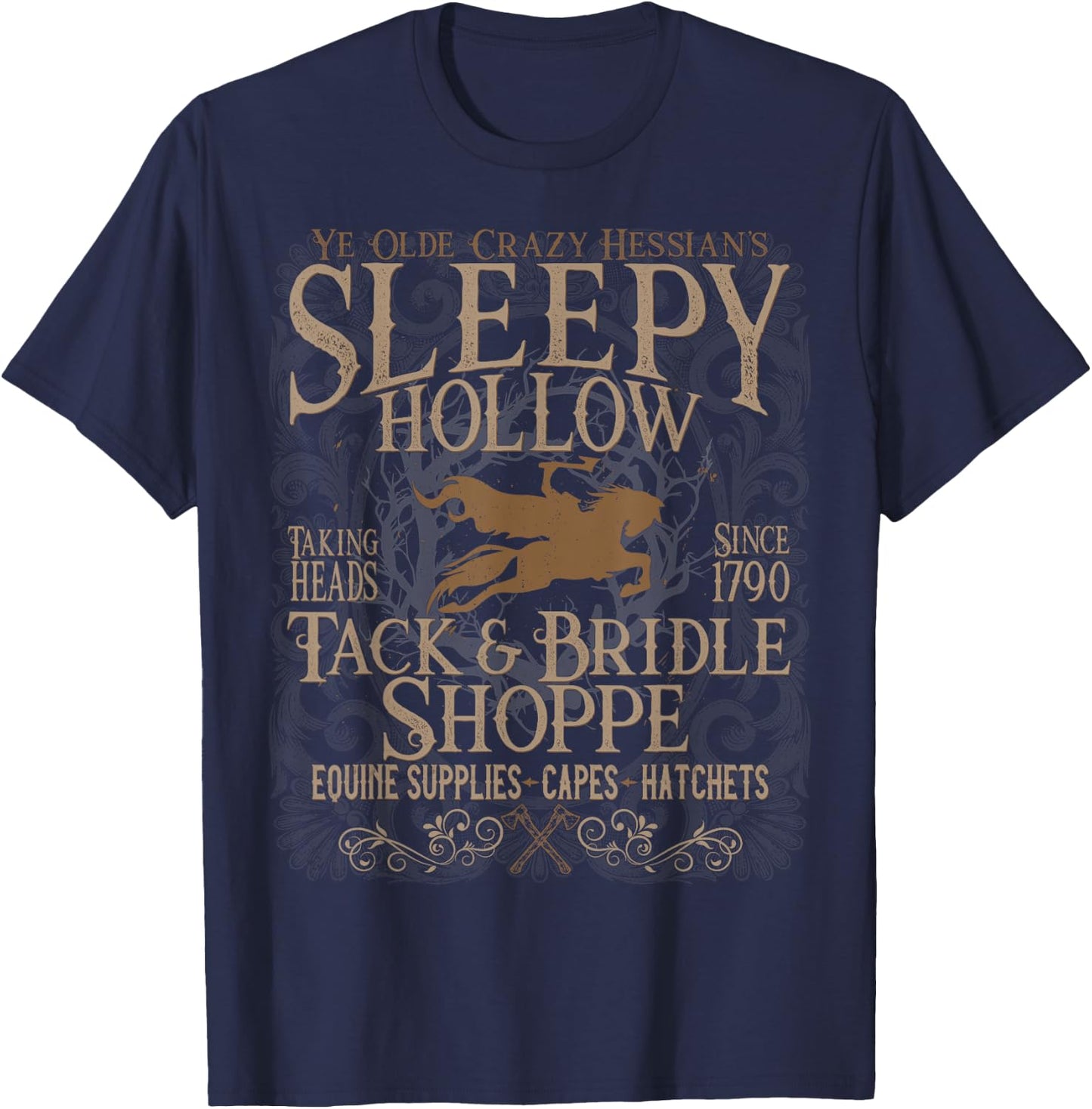 Sleepy Hollow Headless Horseman Funny Halloween T-Shirt - T-Shirt | Navy
