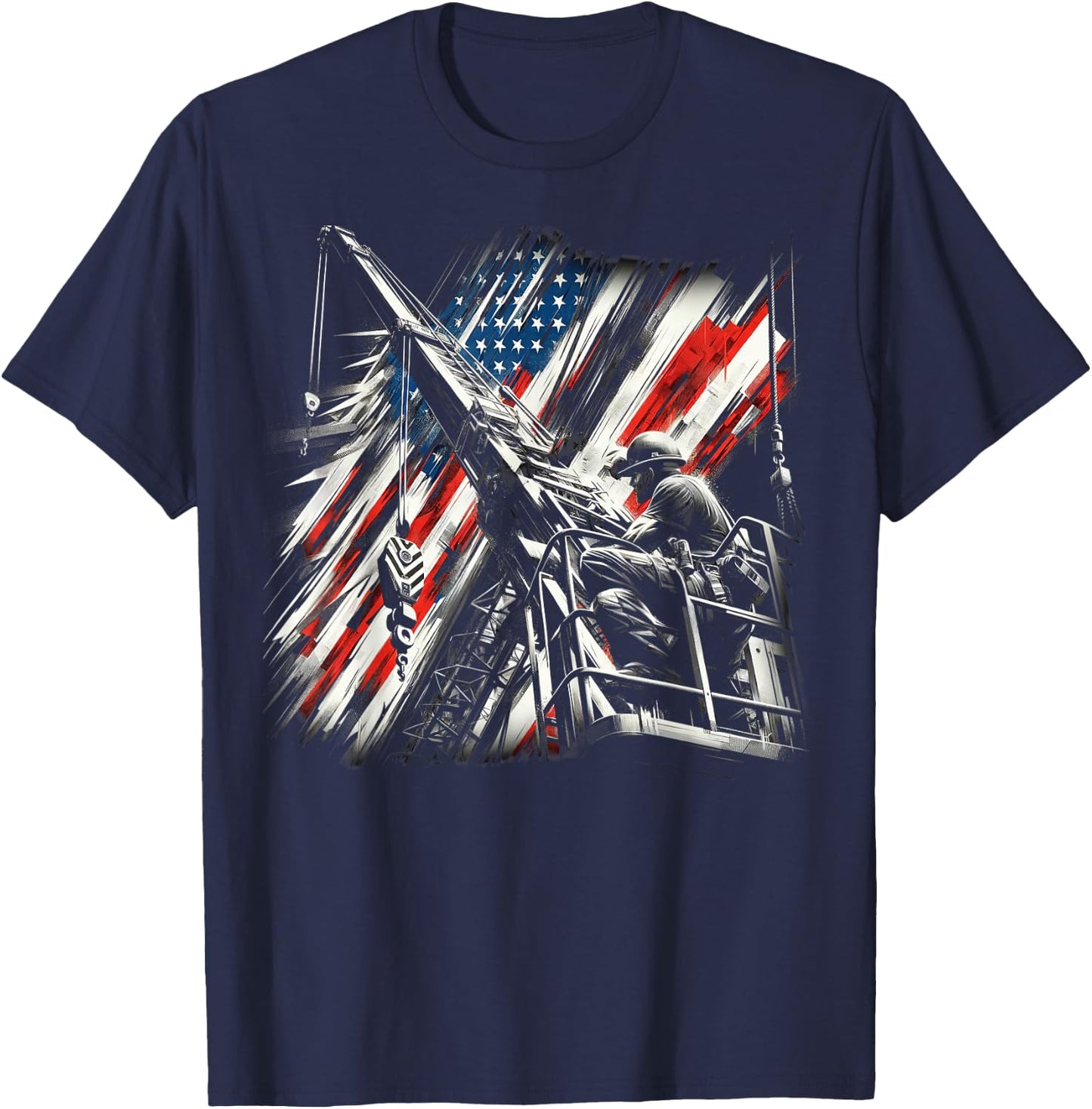 crane operator American Flag, crane operator T-Shirt - T-Shirt | Navy
