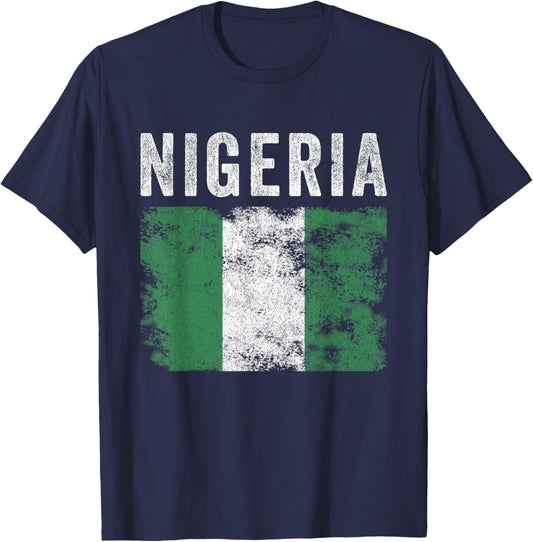 Nigeria Flag Distressed - Men Women Kids - Nigerian Flag T-Shirt - T-Shirt | Navy