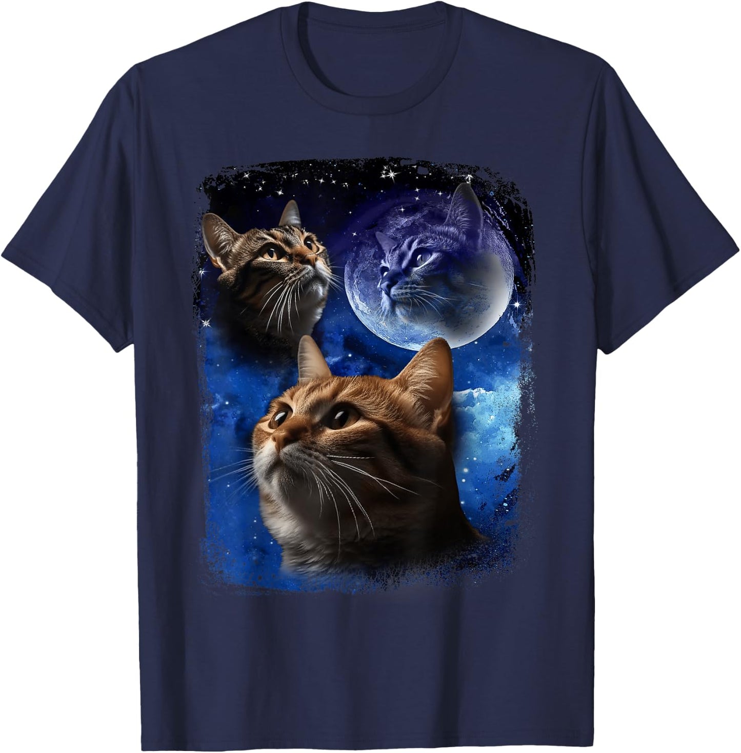 Three Cats Howl at Moon Funny Vintage Cat Howling wolf meme Men Women T-Shirt - T-Shirt | Navy