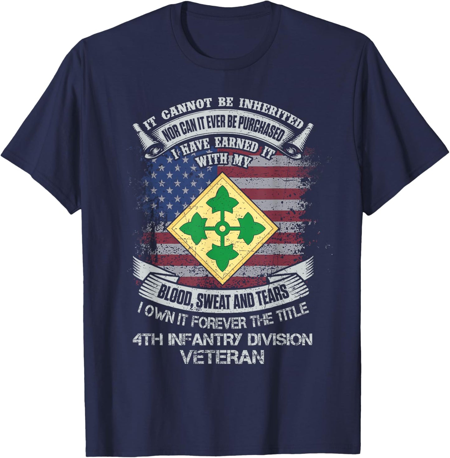 Own Forever The Title 4th Infantry Division Veteran Flag USA T-Shirt - T-Shirt | Navy