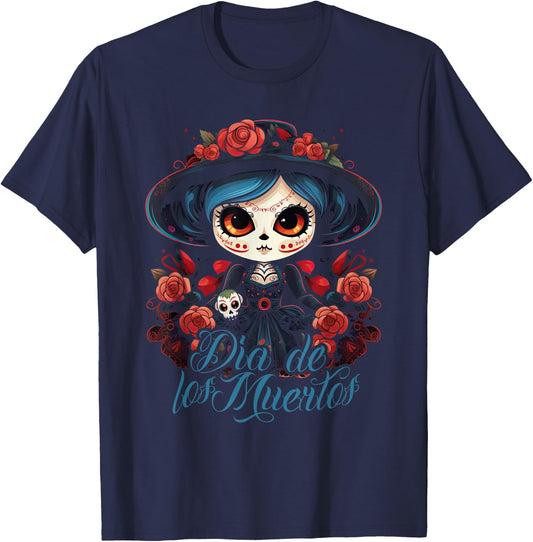 La Catrina Dress Stylish Day of the Dead Costume La Catrina T-Shirt - T-Shirt | Navy