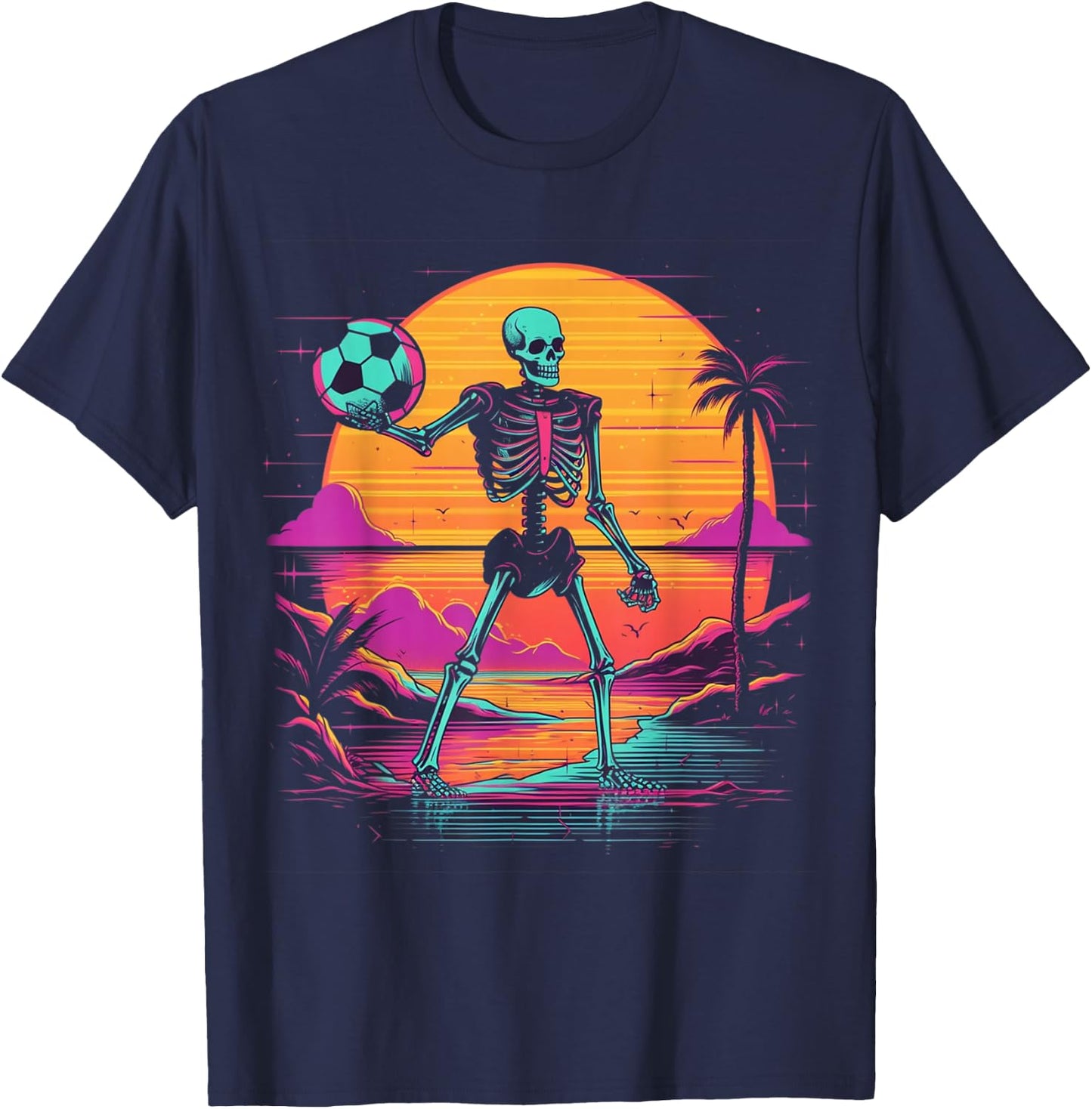 Skeleton Playing Soccer Halloween Costume Men Women Kids T-Shirt - T-Shirt | Navy