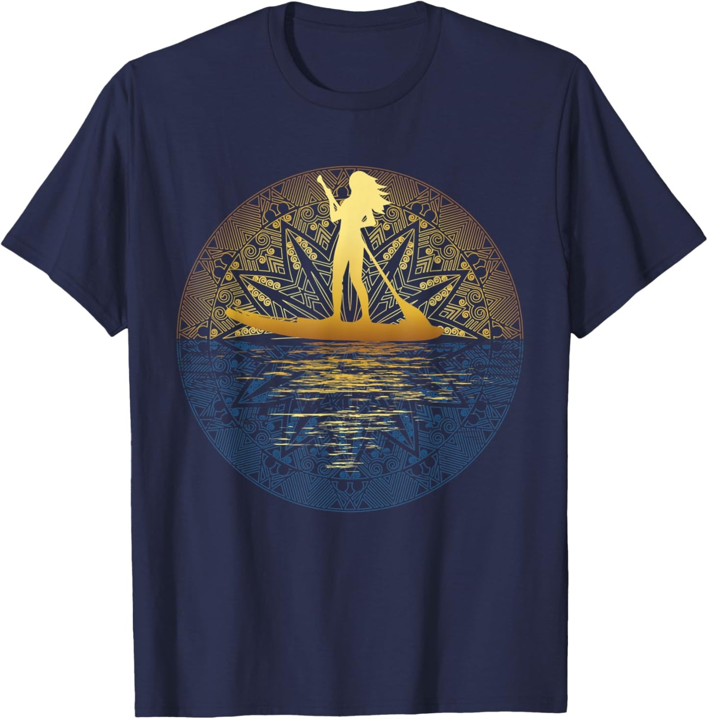 Paddleboard SUP Girl Mandala Reflected Stand Up Paddle Board T-Shirt - T-Shirt | Navy