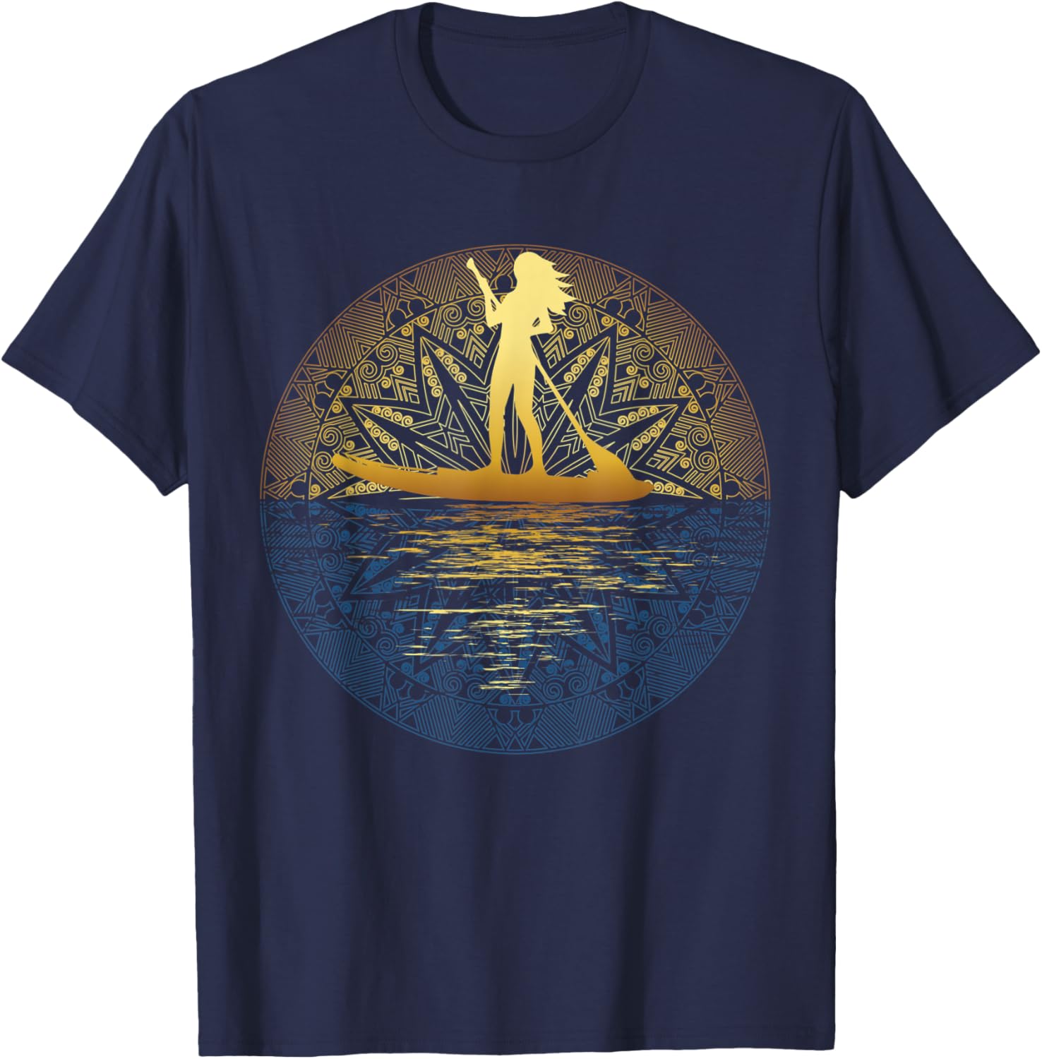 Paddleboard SUP Girl Mandala Reflected Stand Up Paddle Board T-Shirt - T-Shirt | Navy