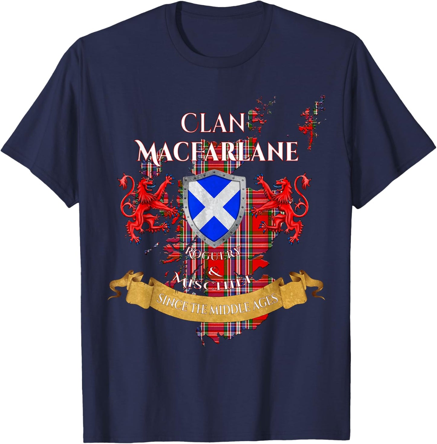 MacFarlane Scottish Family Clan Middle Ages Mischief T-Shirt - T-Shirt | Navy