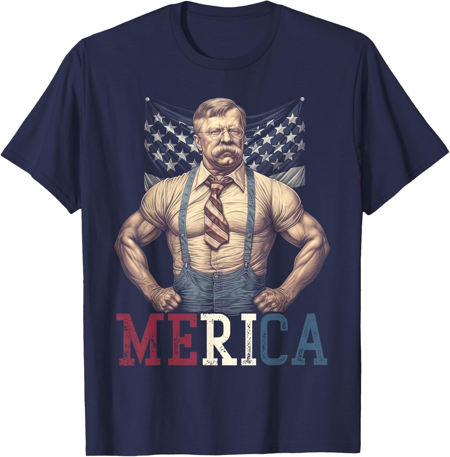 USA 4th of July, Teddy Roosevelt Funny Workout Muscles T-Shirt - T-Shirt | Navy