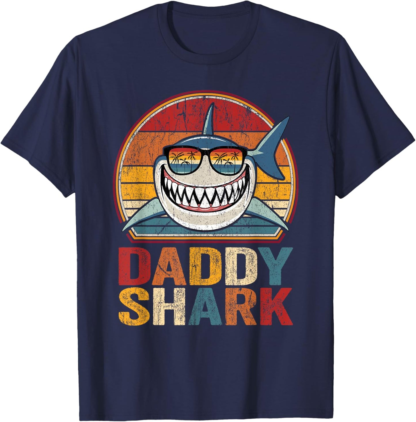 Daddy Shark Retro Shark Shirt Pajamas Gifts for Dad Dad T-Shirt - T-Shirt | Navy