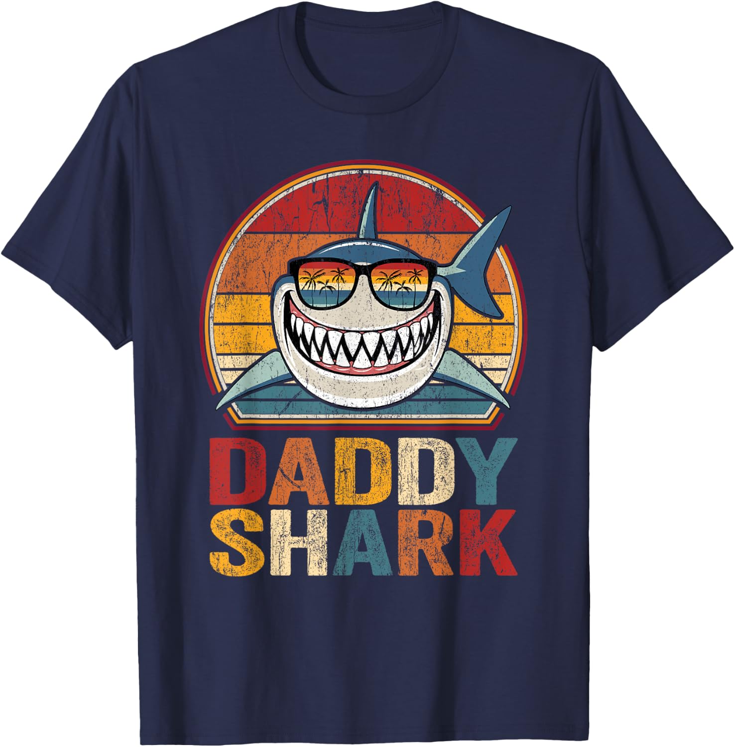 Daddy Shark Retro Shark Shirt Pajamas Gifts for Dad Dad T-Shirt - T-Shirt | Navy