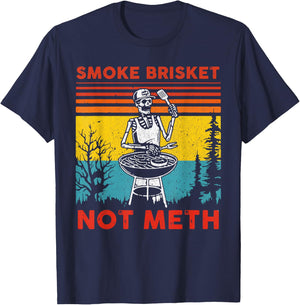 Funny BBQ Skeleton Smoke Brisket Not Meth Grilling Master T-Shirt - T-Shirt | Navy