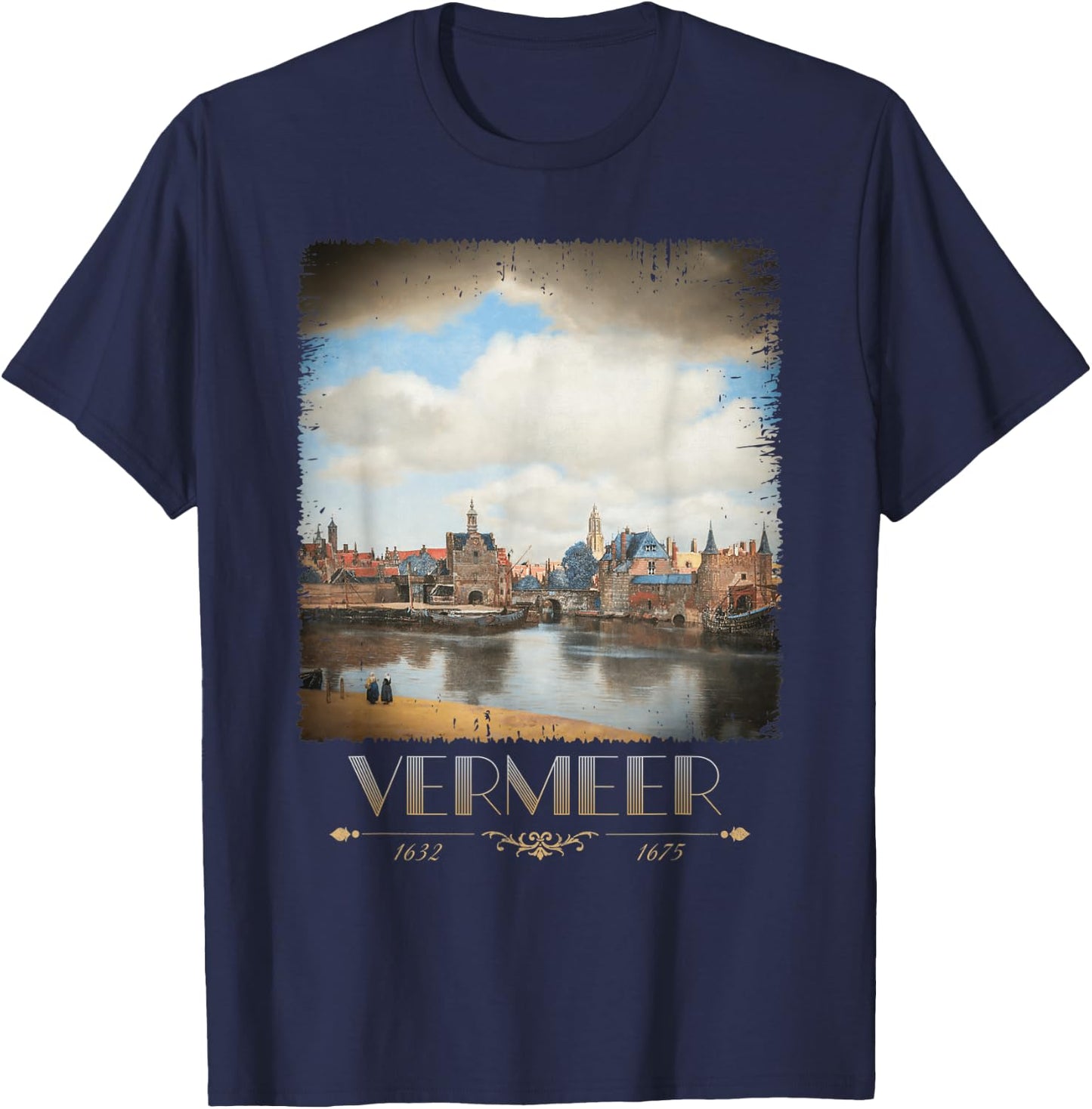 Jan Vermeer View of Delft Baroque Painting Cool Art T-Shirt - T-Shirt | Navy